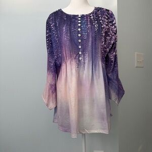 NWT Purple Floral Popover Blouse With Tuxedo Placket & Trumpet Sleeves Size XXL